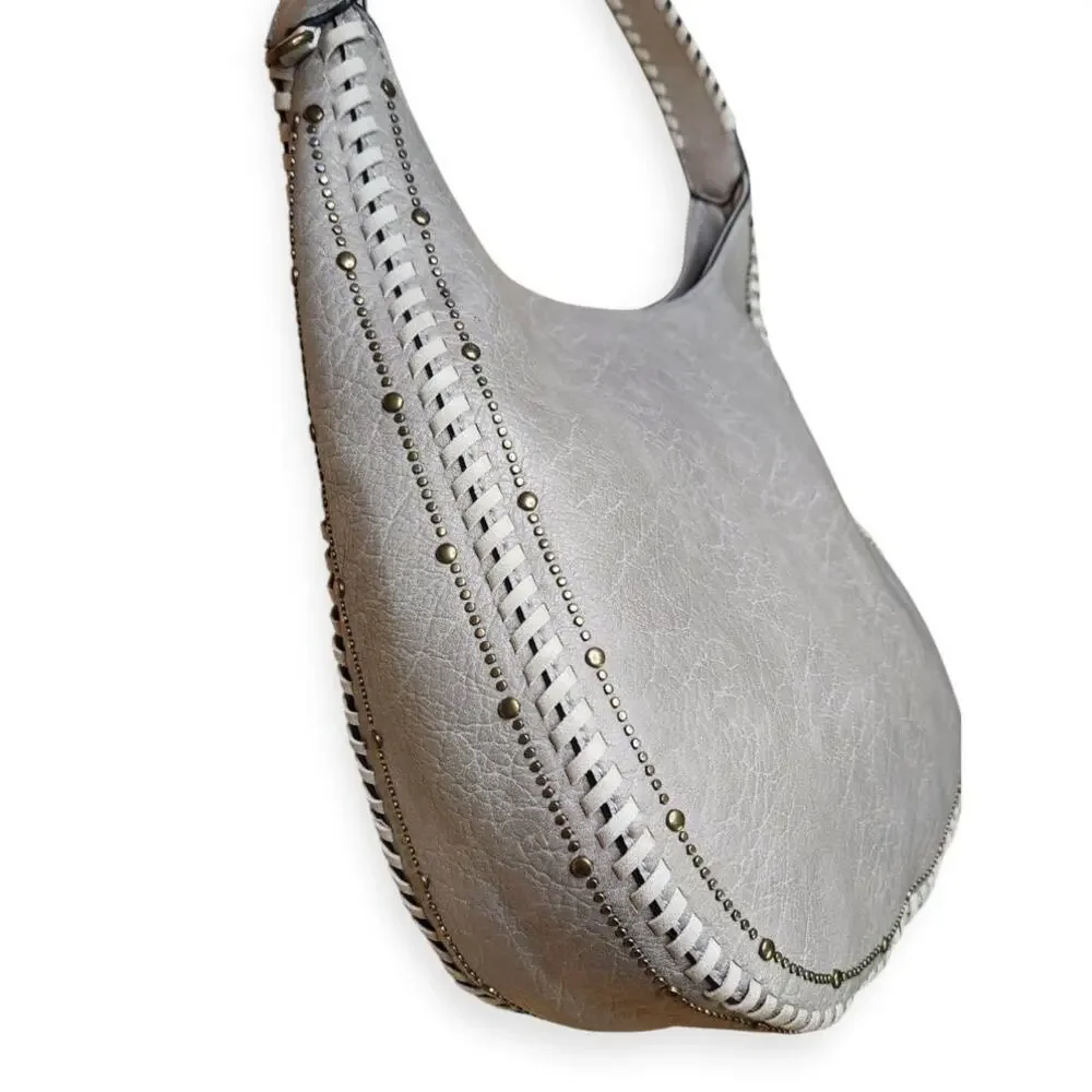 Ampere Memphis Hobo studded Vegan Faux Gray Leather Purse Handbag NWOT